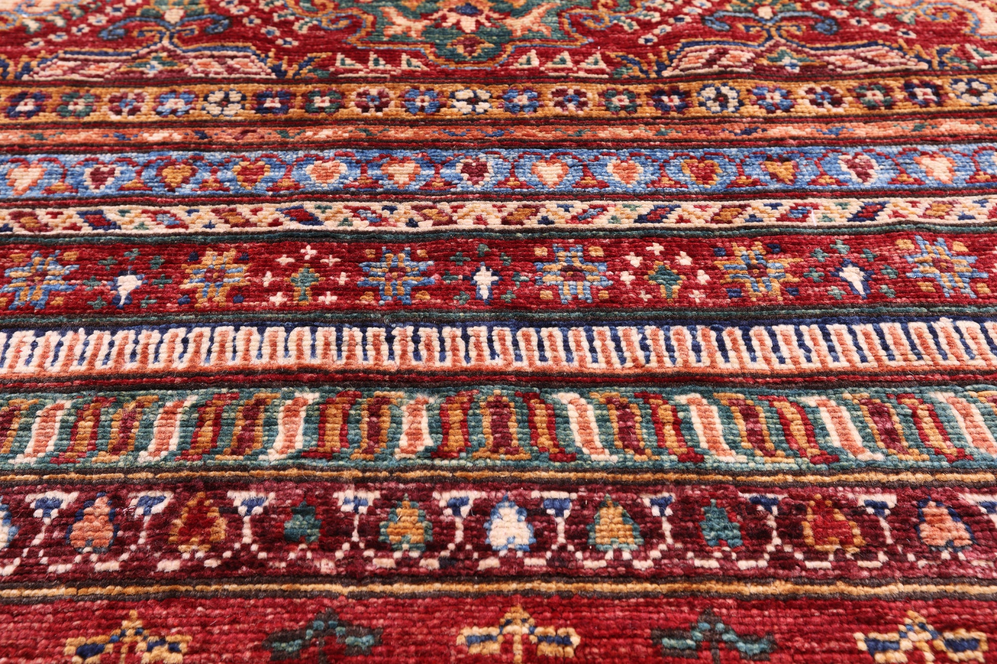Red Round Khorjin Persian Gabbeh Hand Knotted Wool Rug - 9' 8" X 9' 9" - Golden Nile