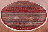 Red Round Khorjin Persian Gabbeh Hand Knotted Wool Rug - 9' 4" X 9' 7" - Golden Nile