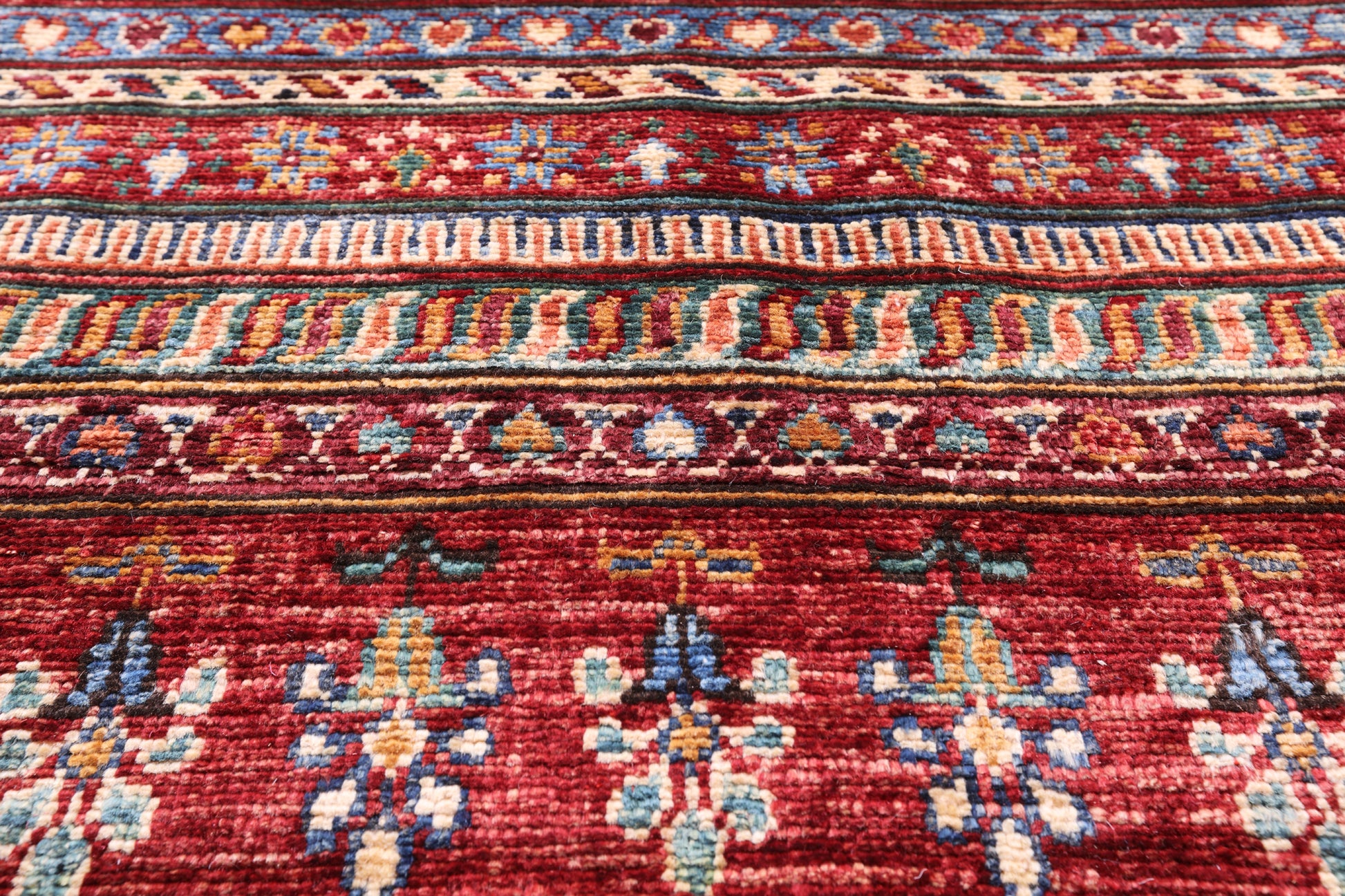 Red Round Khorjin Persian Gabbeh Hand Knotted Wool Rug - 9' 4" X 9' 7" - Golden Nile