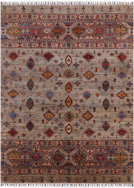 Khorjin Persian Gabbeh Handmade Wool Rug - 5' 10" X 7' 10" - Golden Nile