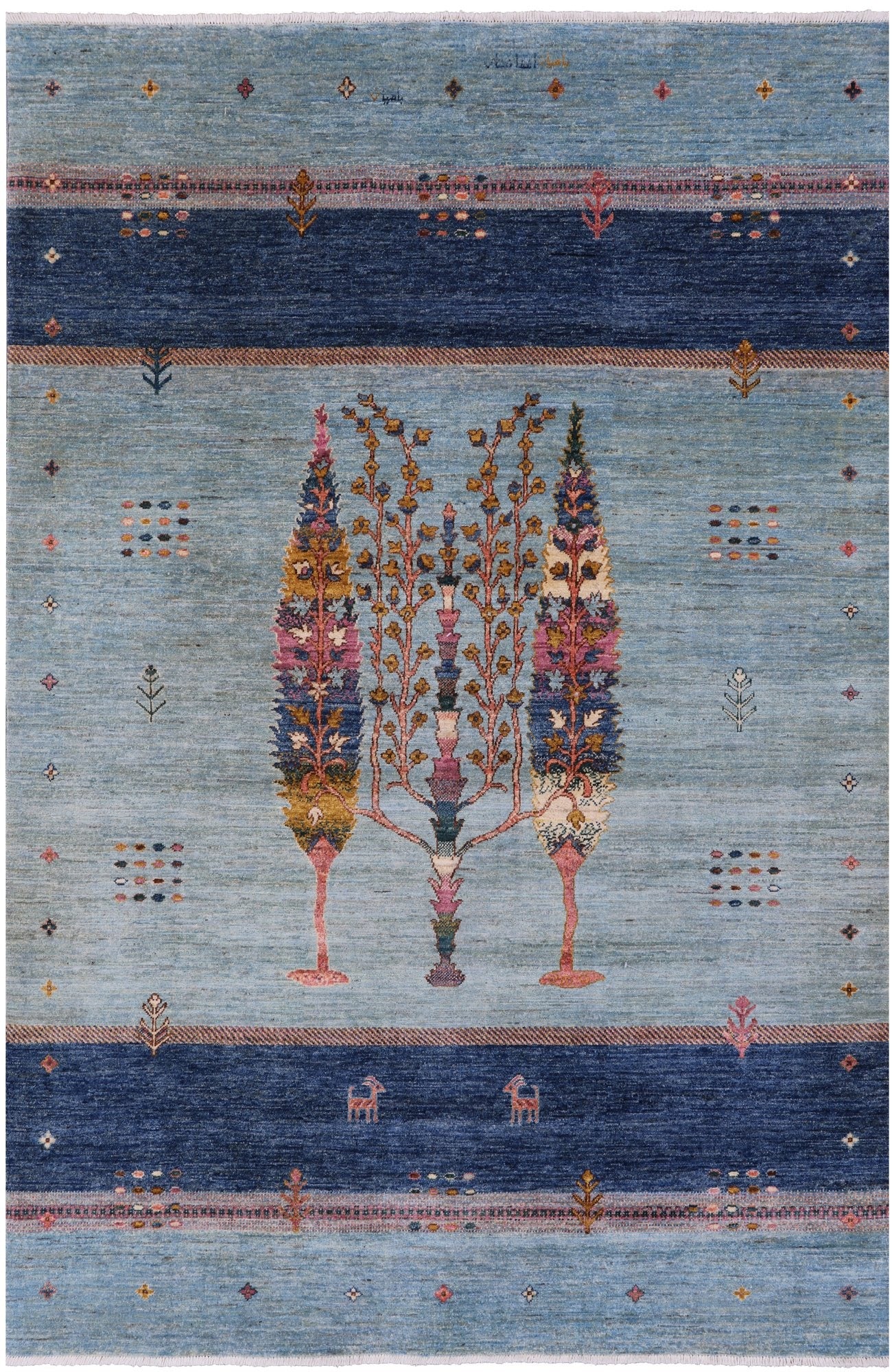 Blue Tribal Persian Gabbeh Hand Knotted Wool Rug - 5' 8" X 7' 8" - Golden Nile