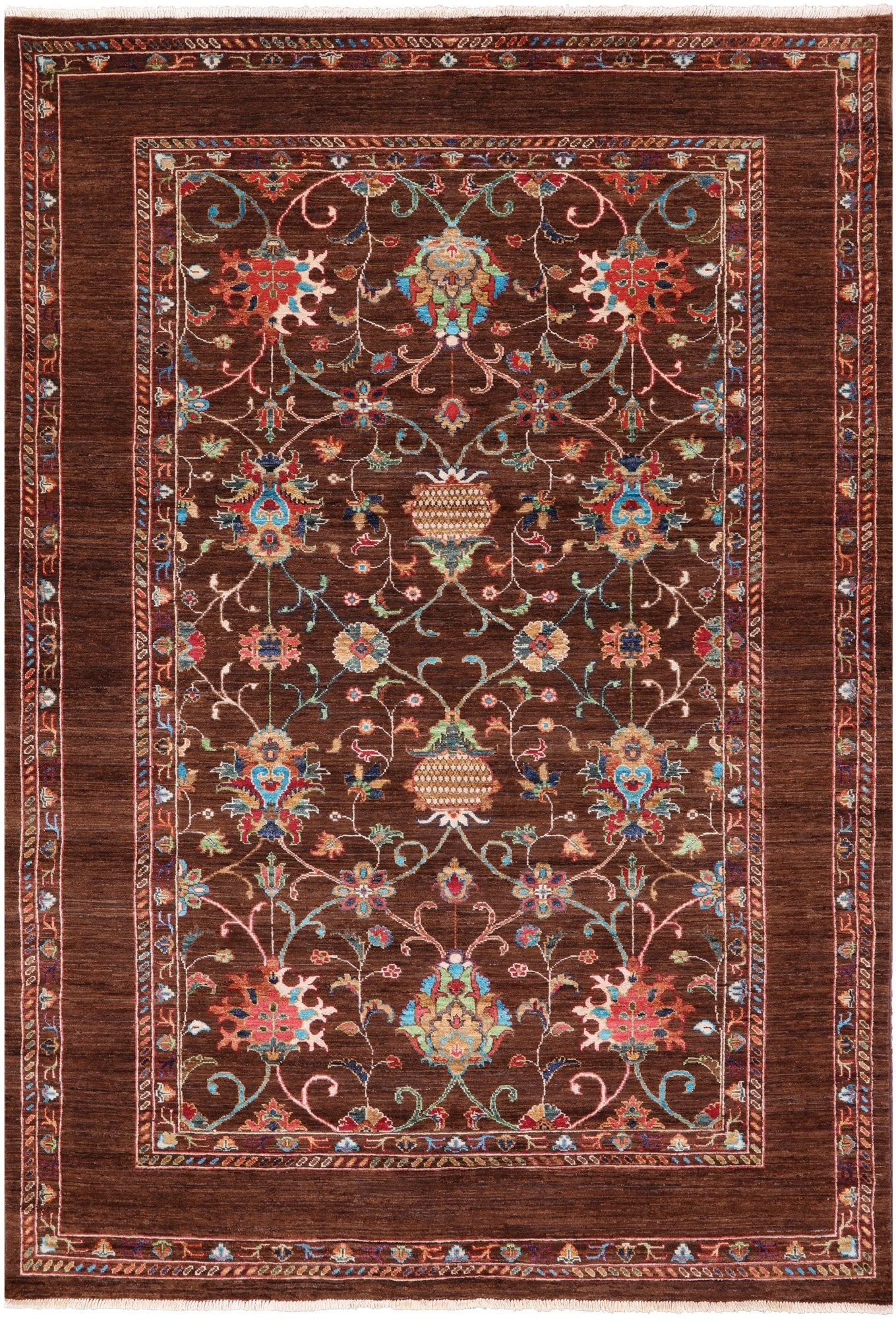 Brown Peshawar Handmade Wool Rug - 5' 7" X 8' 0" - Golden Nile