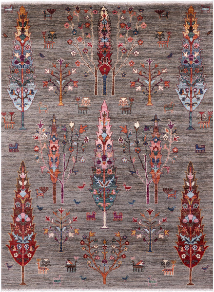 Persian Gabbeh Handmade Wool Rug - 5' 0" X 6' 7" - Golden Nile