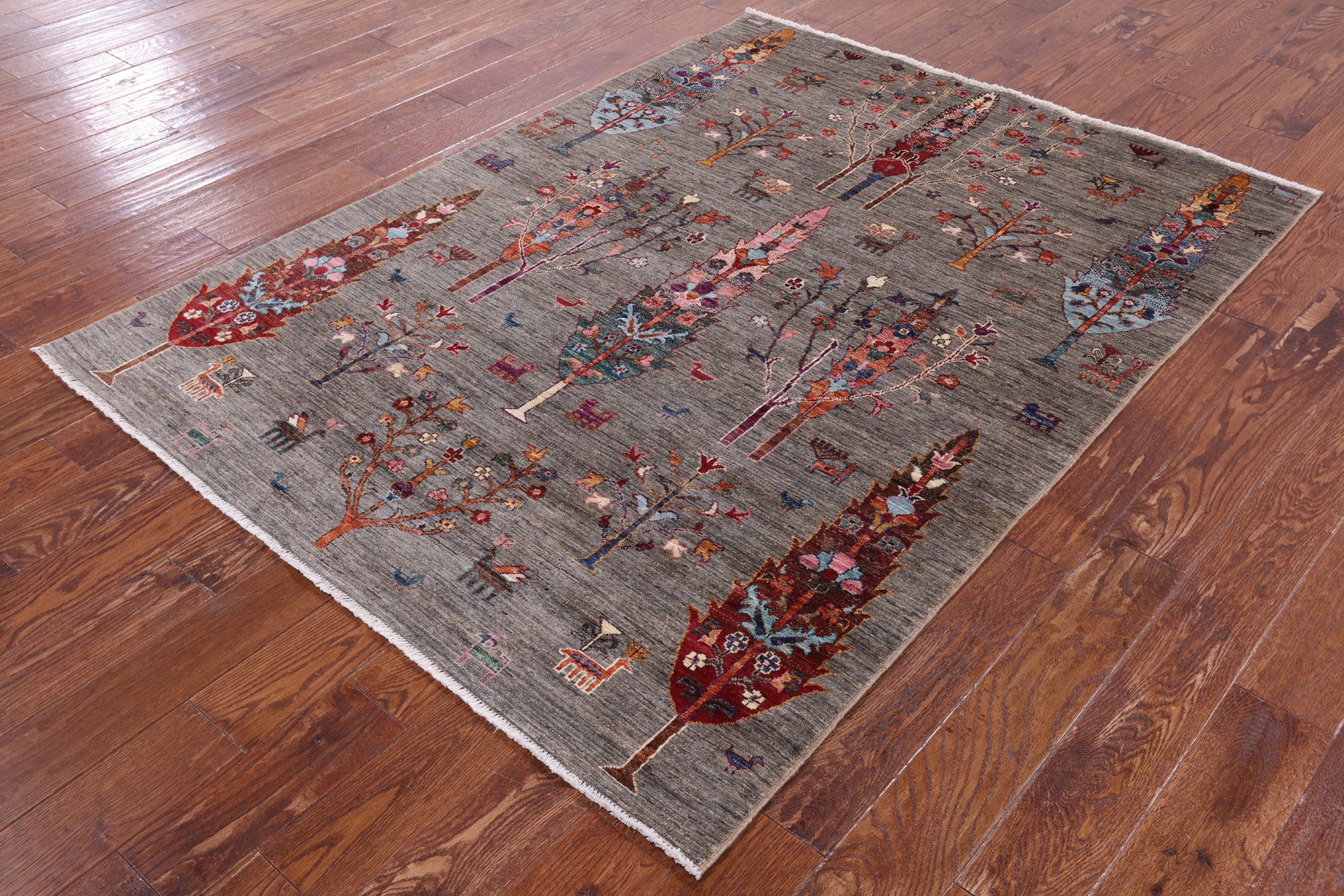 Persian Gabbeh Handmade Wool Rug - 5' 0" X 6' 7" - Golden Nile