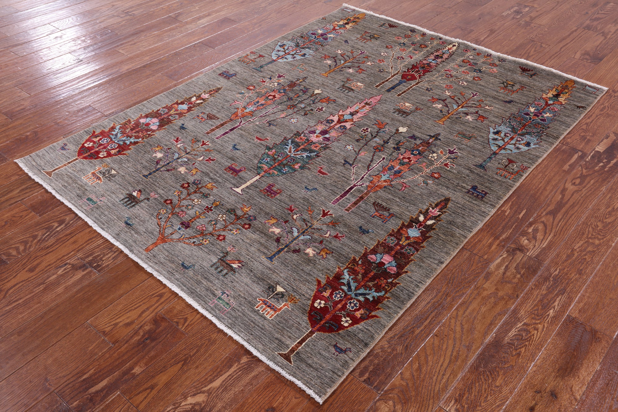 Persian Gabbeh Handmade Wool Rug - 5' 0" X 6' 7" - Golden Nile