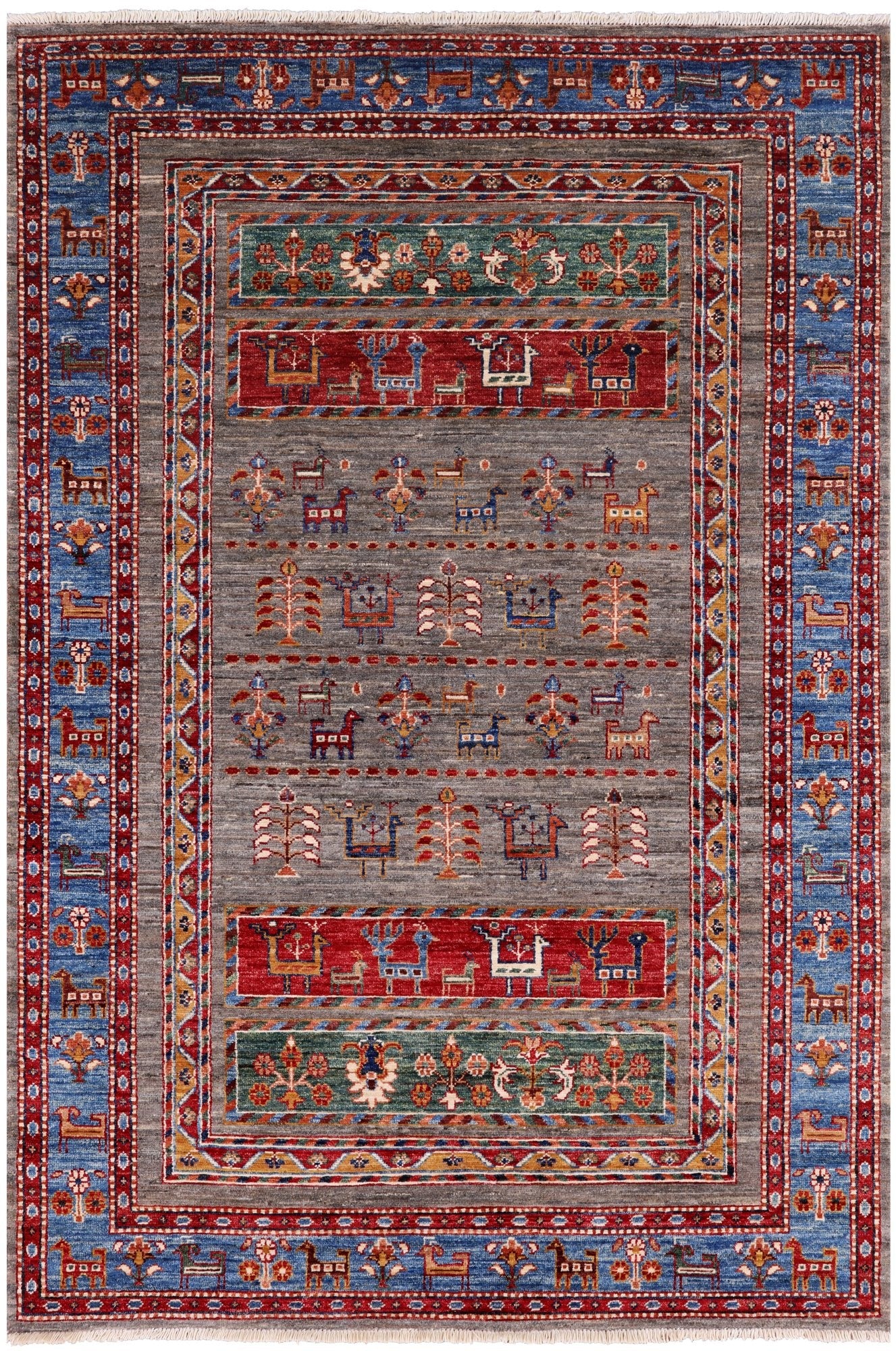 Tribal Persian Gabbeh Hand Knotted Wool Rug - 4' 4" X 6' 4" - Golden Nile