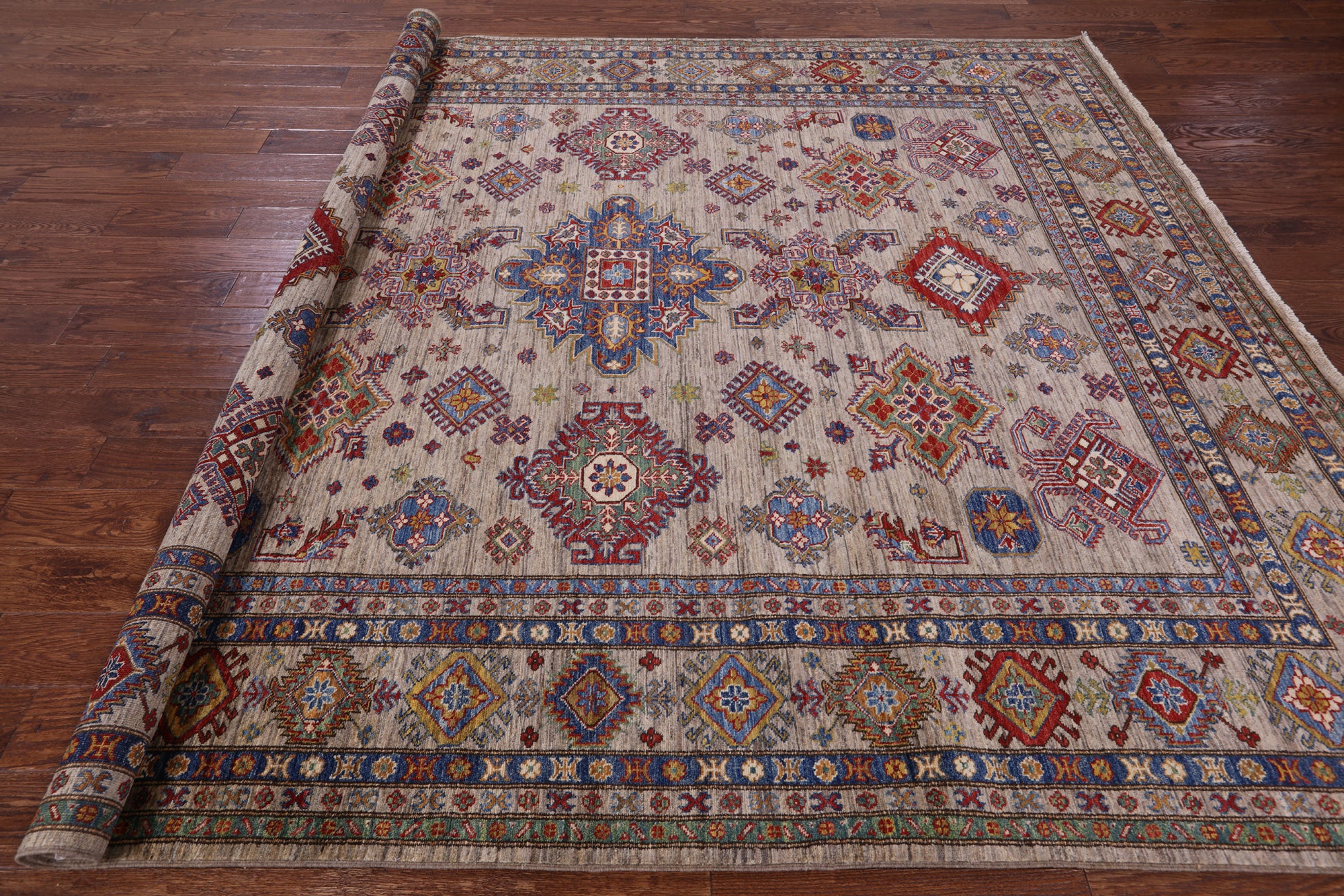 Super Kazak Hand Knotted Wool Rug - 8' 3" X 9' 11" - Golden Nile
