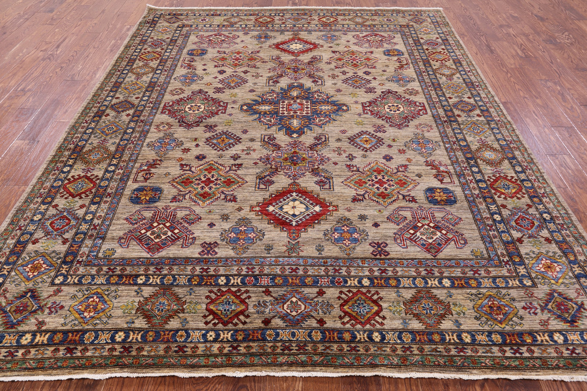 Super Kazak Hand Knotted Wool Rug - 8' 3" X 9' 11" - Golden Nile