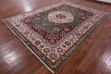 Green Persian Tabriz Hand Knotted Wool Rug - 9' 1" X 11' 10" - Golden Nile