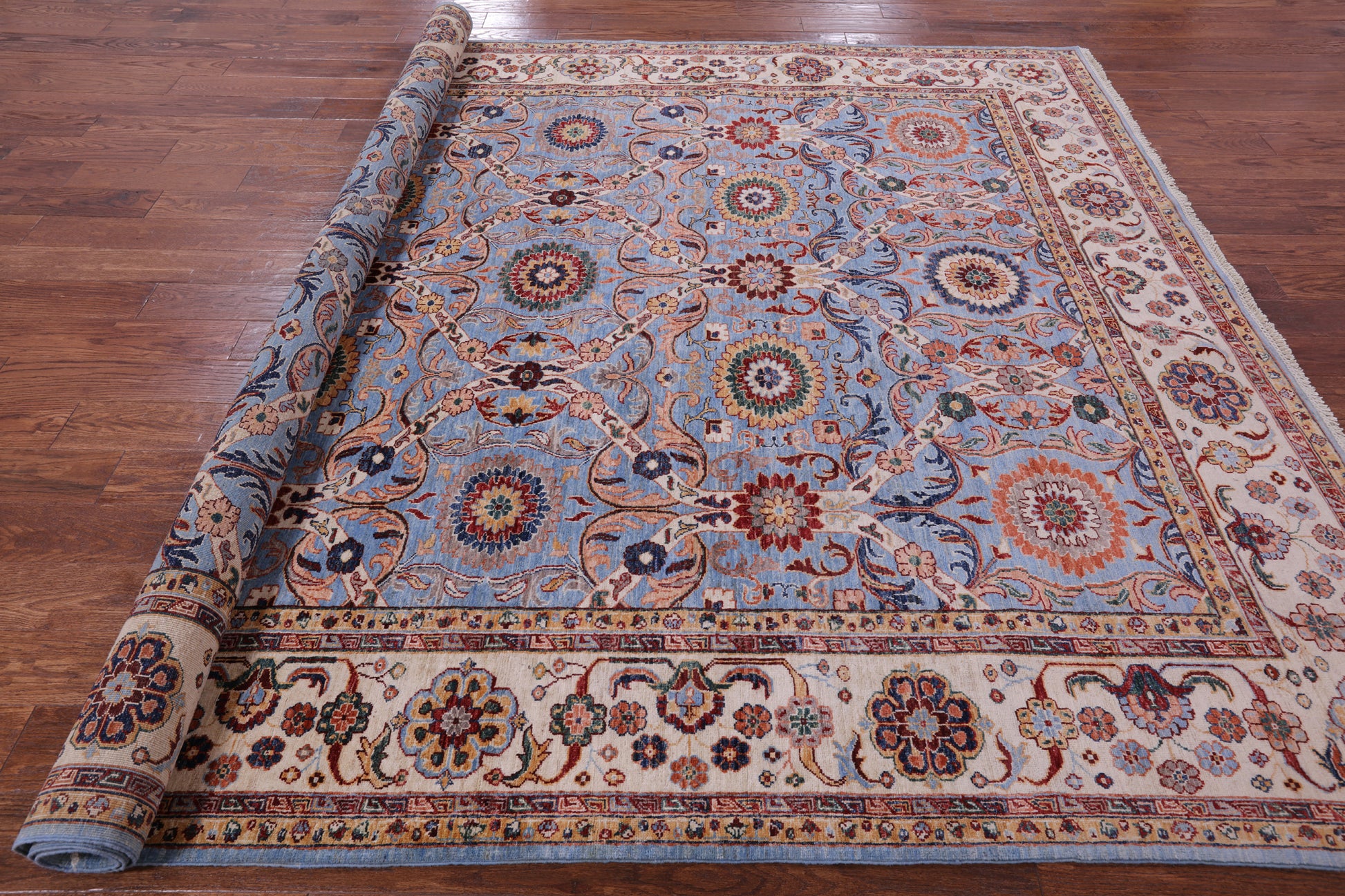 Blue Persian Tabriz Hand Knotted Wool Rug - 8' 4" X 9' 10" - Golden Nile