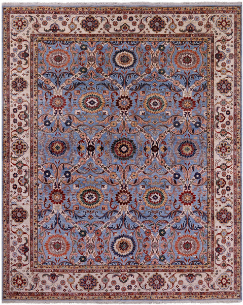 Blue Persian Tabriz Hand Knotted Wool Rug - 8' 4" X 9' 10" - Golden Nile