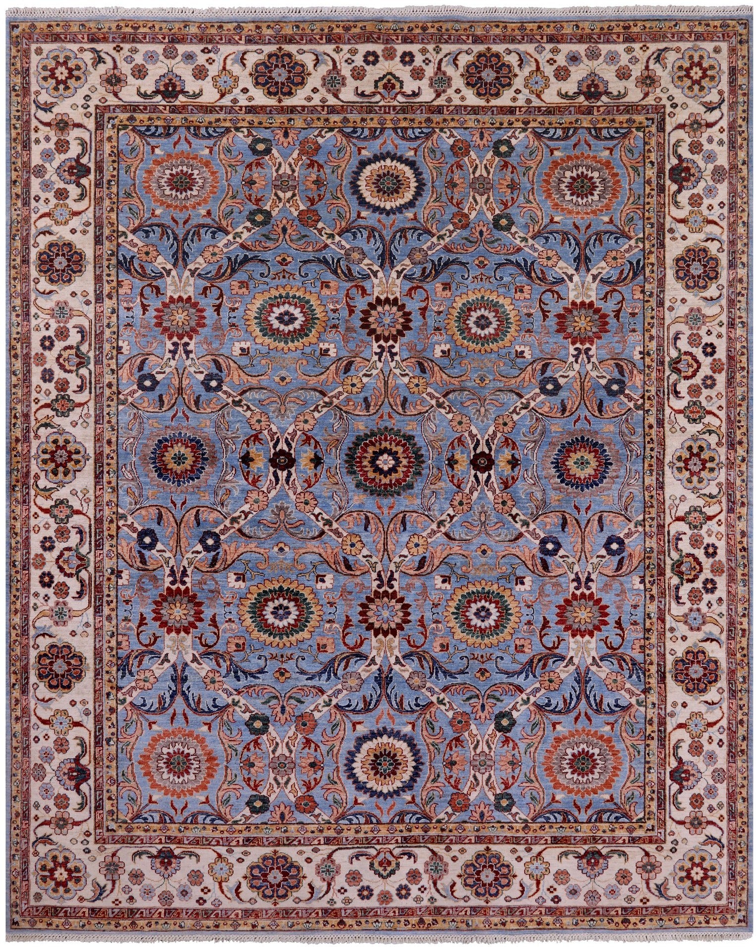 Blue Persian Tabriz Hand Knotted Wool Rug - 8' 4" X 9' 10" - Golden Nile