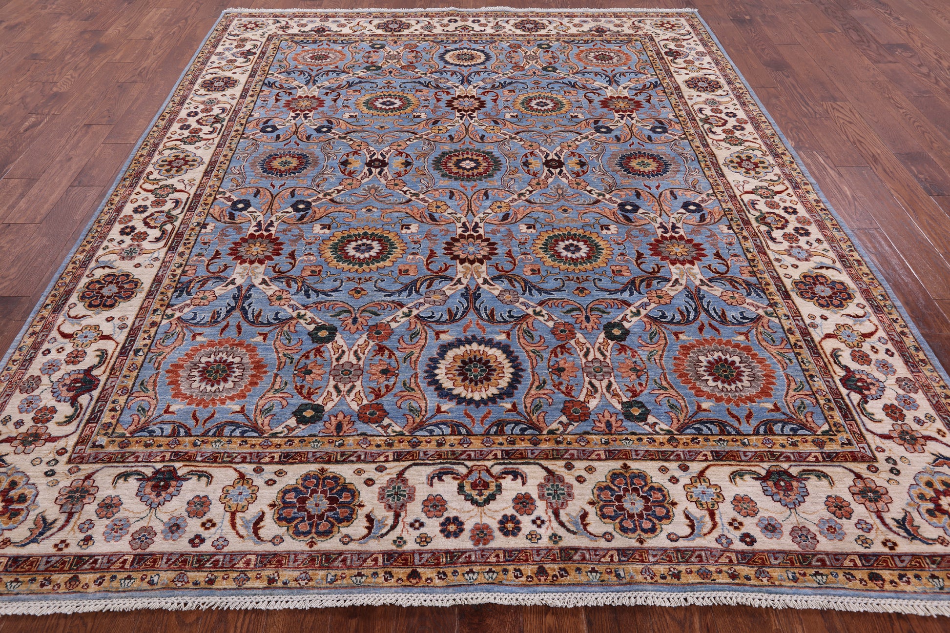Blue Persian Tabriz Hand Knotted Wool Rug - 8' 4" X 9' 10" - Golden Nile