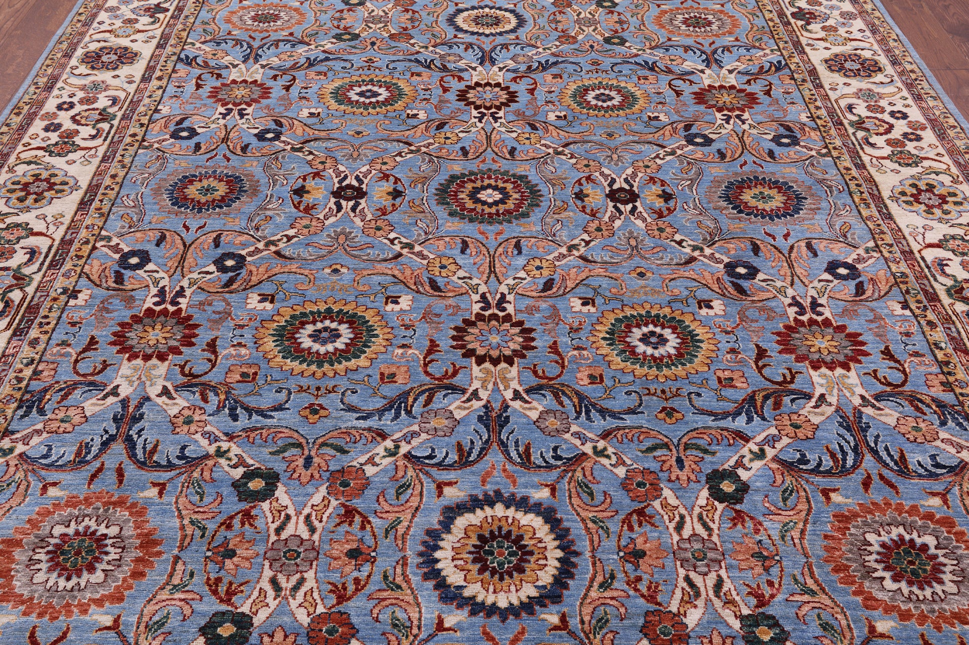 Blue Persian Tabriz Hand Knotted Wool Rug - 8' 4" X 9' 10" - Golden Nile