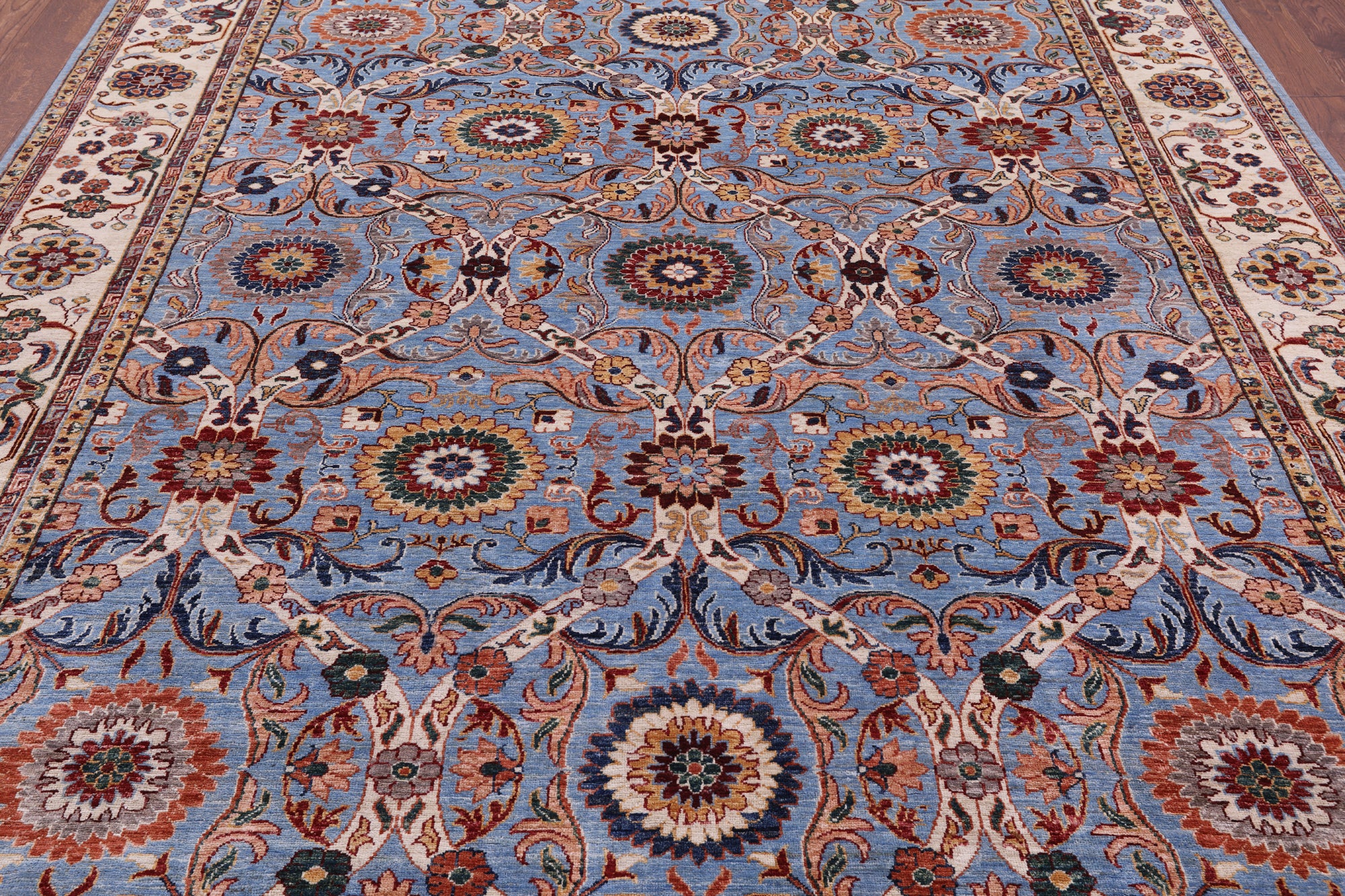 Blue Persian Tabriz Hand Knotted Wool Rug - 8' 4" X 9' 10" - Golden Nile