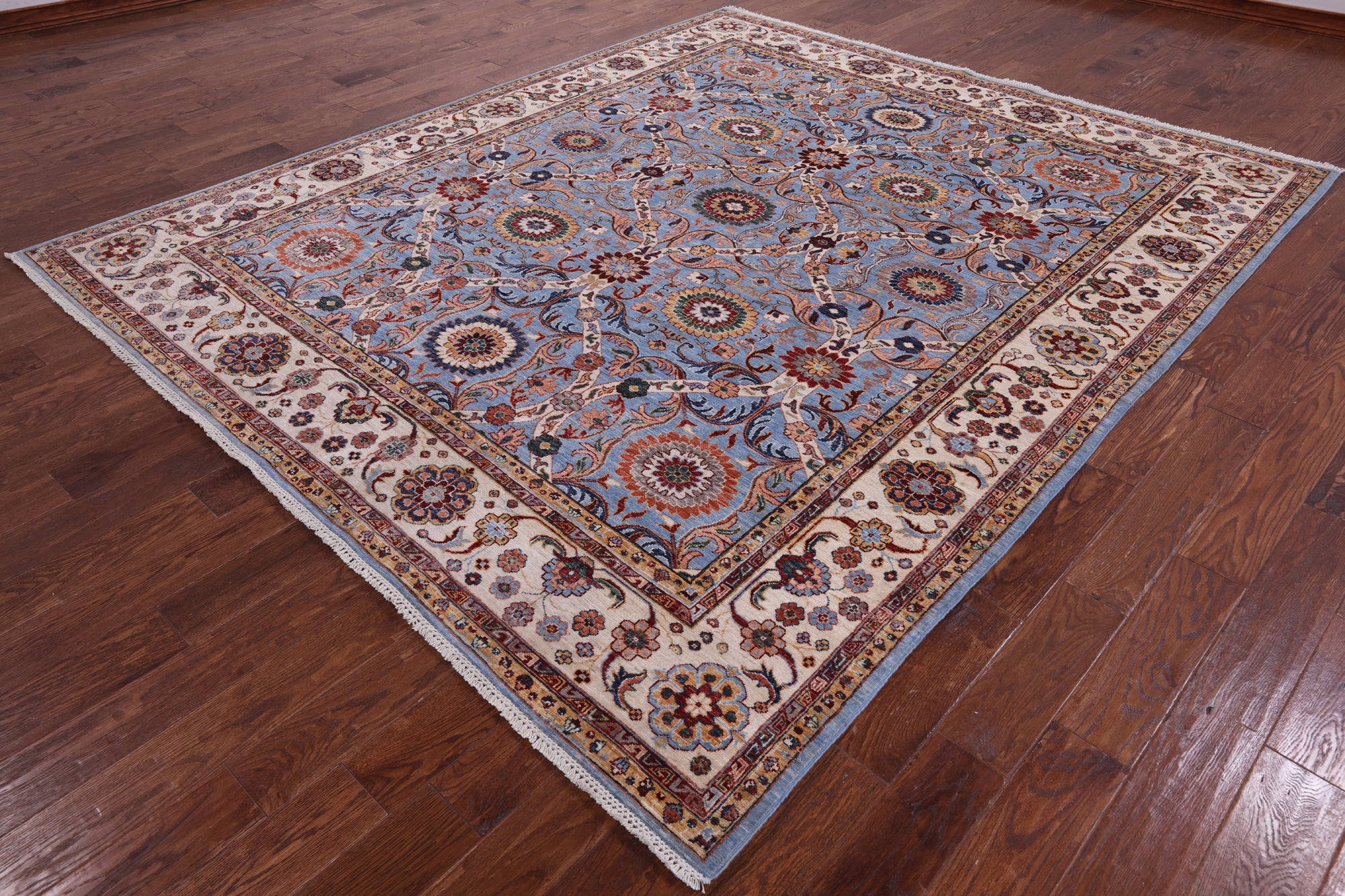 Blue Persian Tabriz Hand Knotted Wool Rug - 8' 4" X 9' 10" - Golden Nile