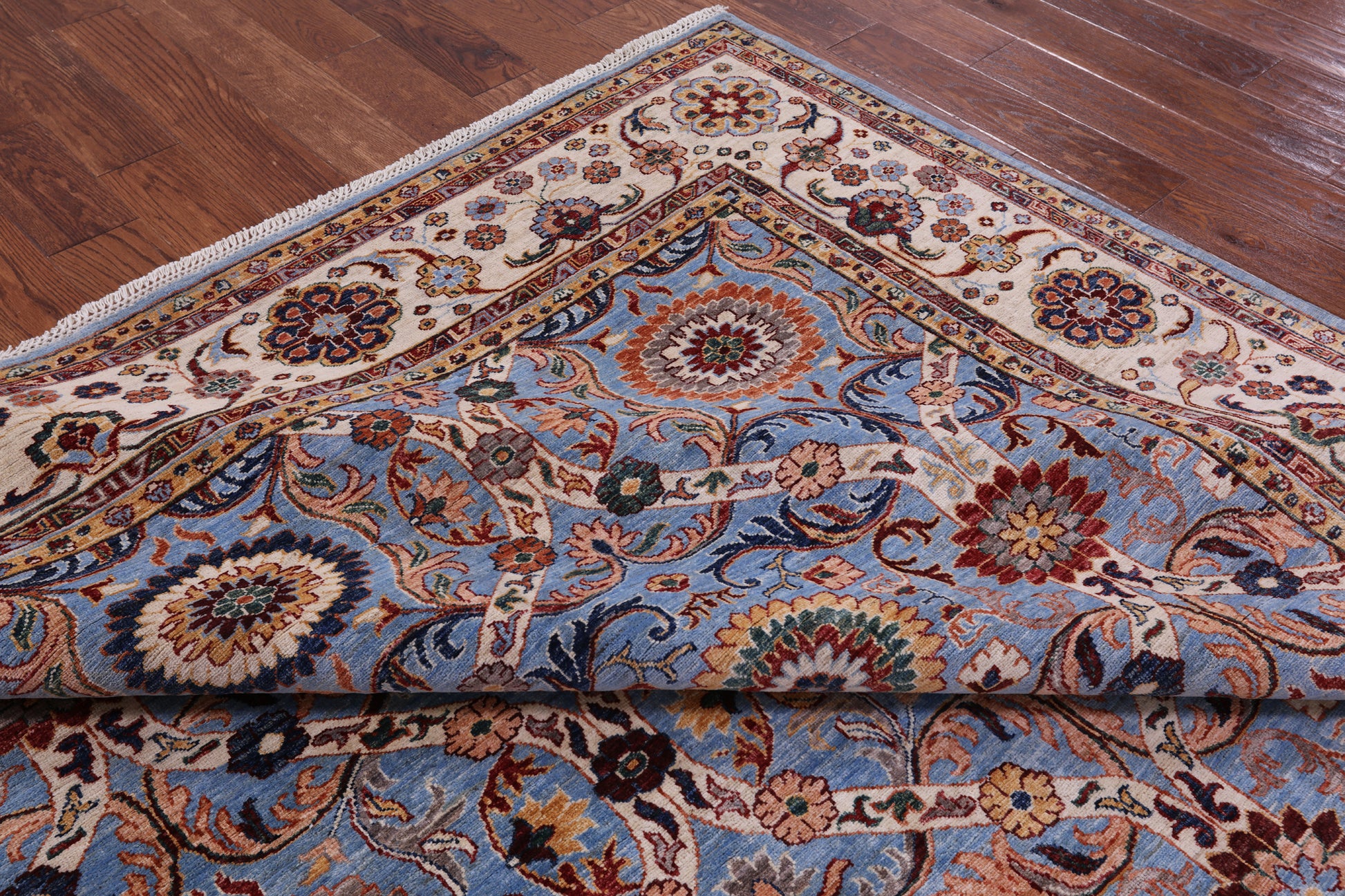 Blue Persian Tabriz Hand Knotted Wool Rug - 8' 4" X 9' 10" - Golden Nile