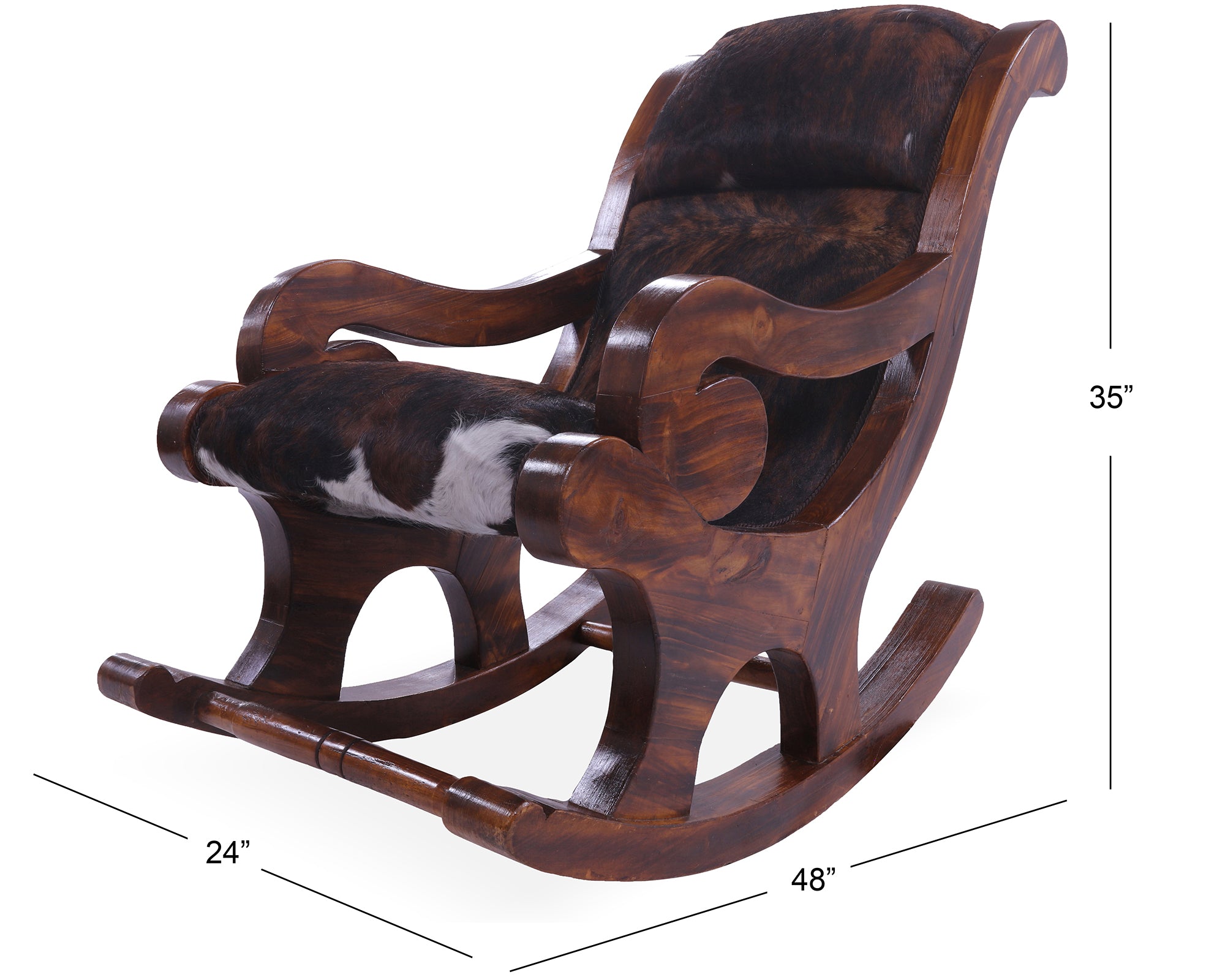 Hair-On Cowhide Wooden Handcrafted Rocking Chair - Golden Nile