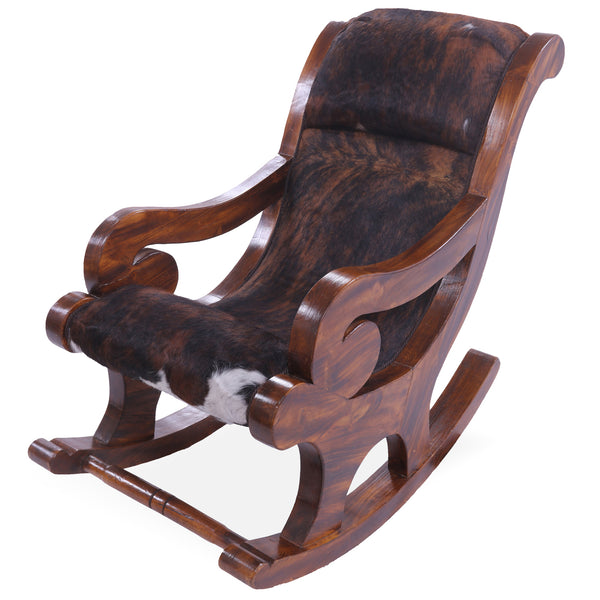 Hair-On Cowhide Wooden Handcrafted Rocking Chair – Golden Nile