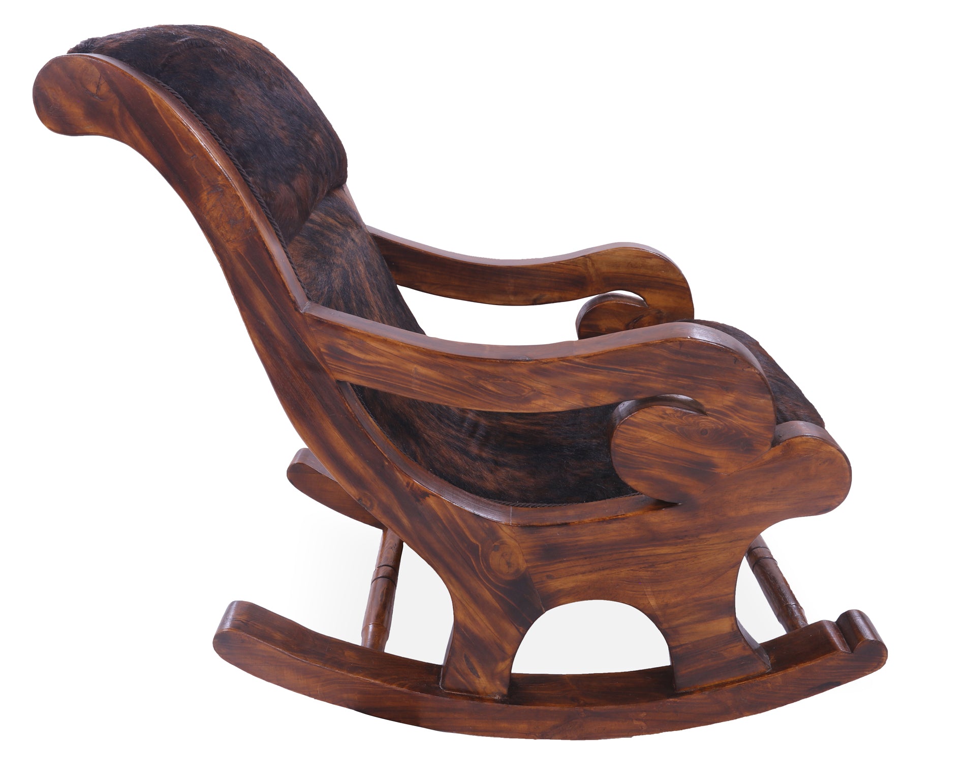 Hair-On Cowhide Wooden Handcrafted Rocking Chair - Golden Nile