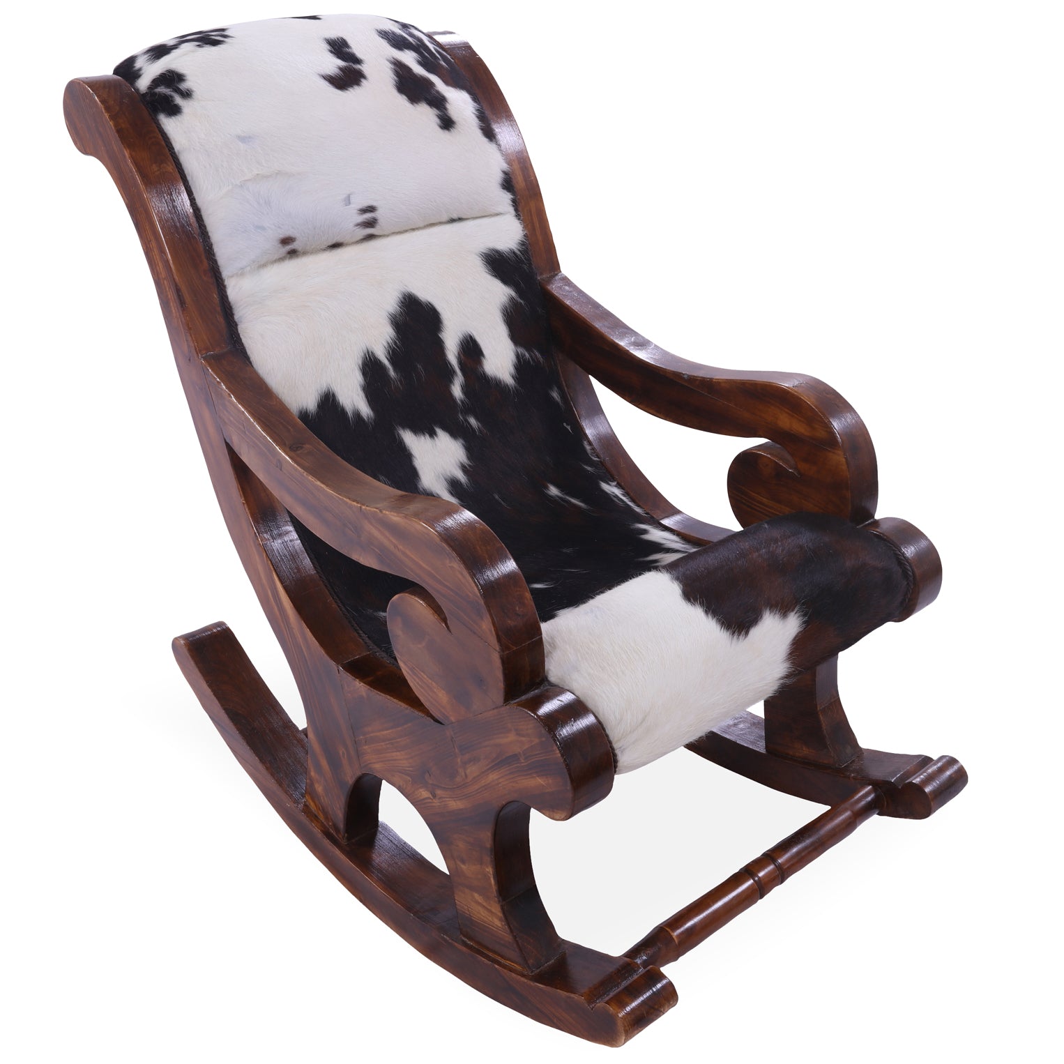 Hair-On Cowhide Wooden Handcrafted Rocking Chair - Golden Nile