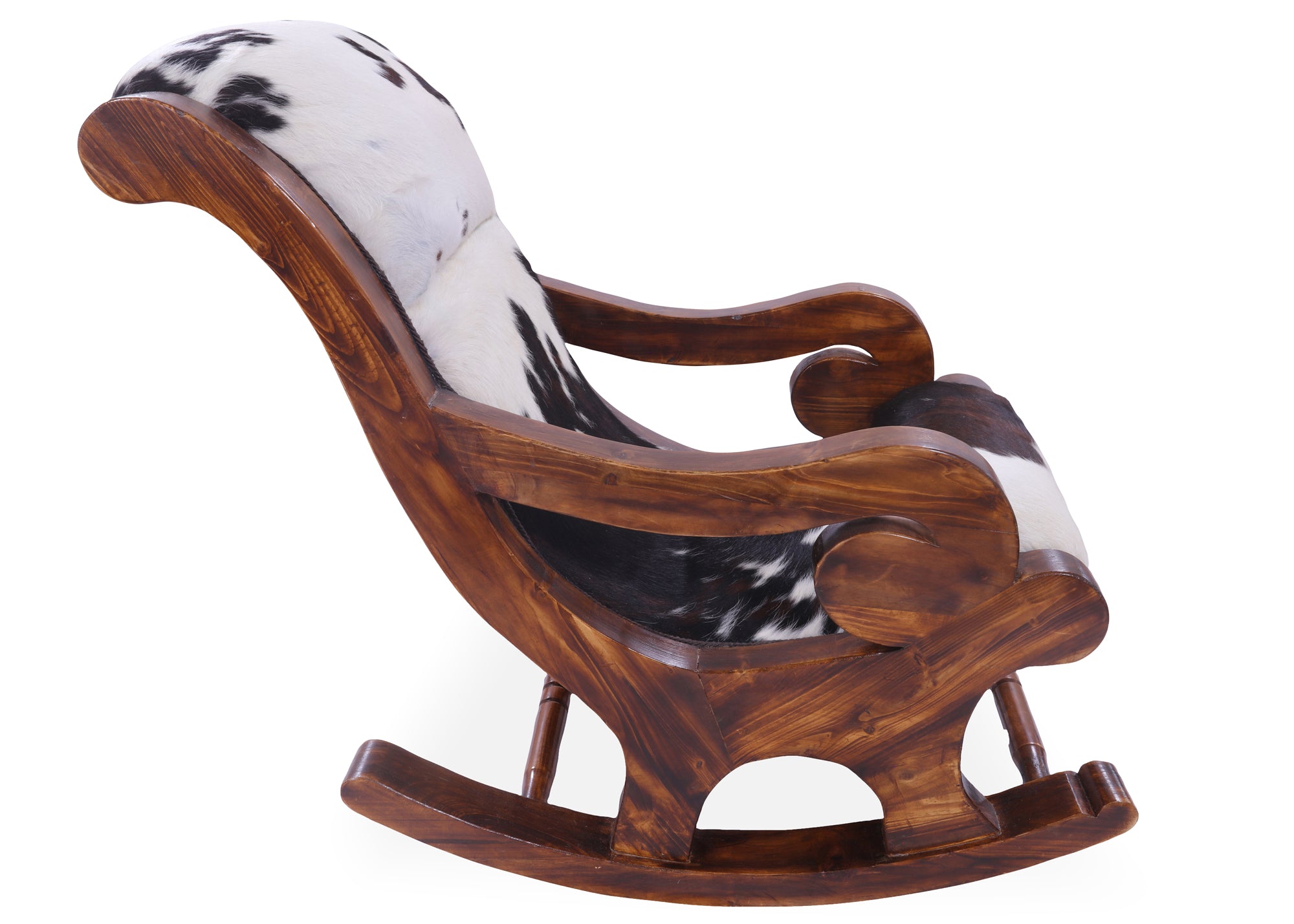 Hair-On Cowhide Wooden Handcrafted Rocking Chair - Golden Nile