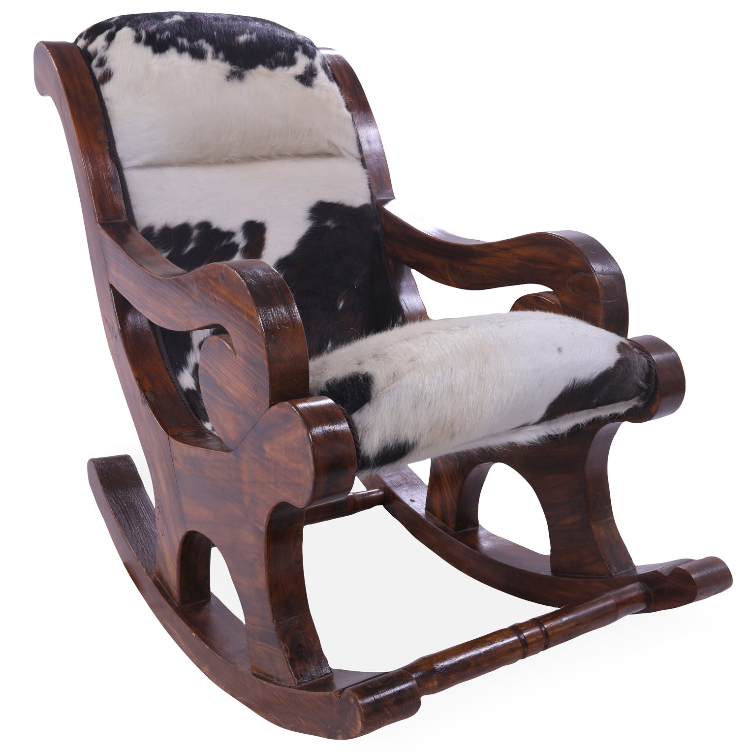 Hair-On Cowhide Wooden Handcrafted Rocking Chair - Golden Nile