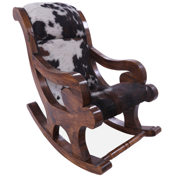 Hair-On Cowhide Wooden Handcrafted Rocking Chair – Golden Nile