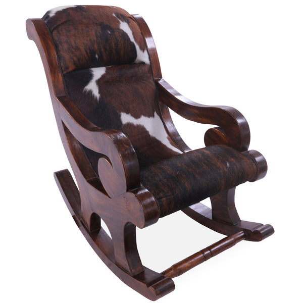 Hair-On Cowhide Wooden Handcrafted Rocking Chair – Golden Nile