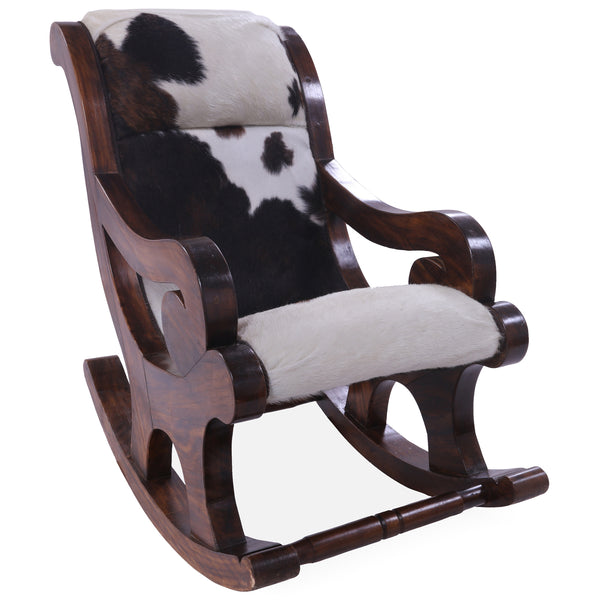 Hair-On Cowhide Wooden Handcrafted Rocking Chair - Golden Nile