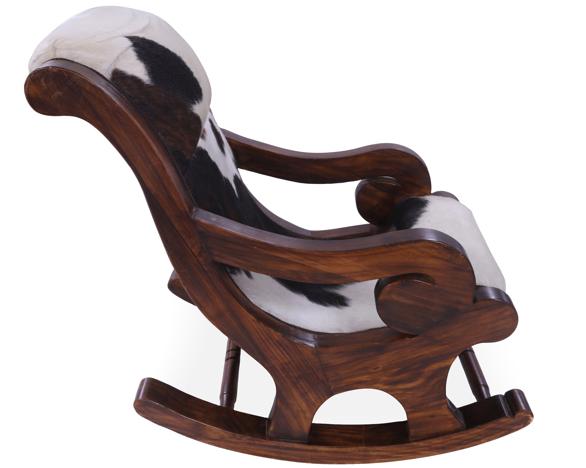 Hair-On Cowhide Wooden Handcrafted Rocking Chair - Golden Nile