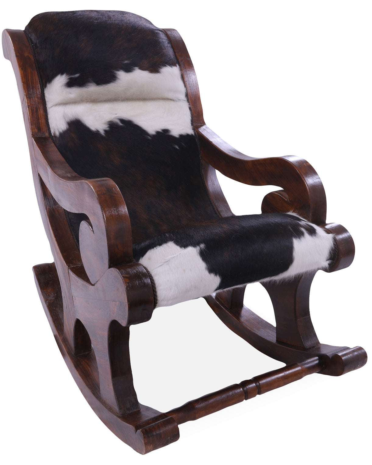 Hair-On Cowhide Wooden Handcrafted Rocking Chair - Golden Nile