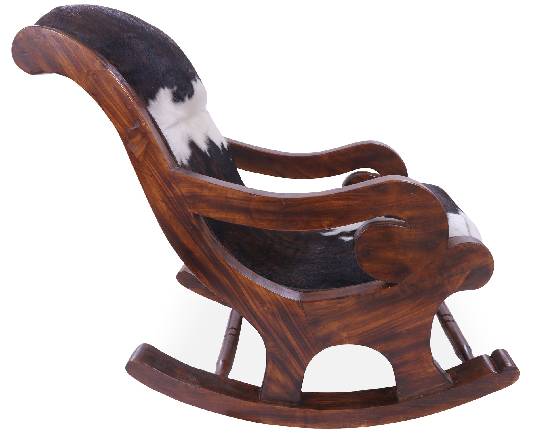Hair-On Cowhide Wooden Handcrafted Rocking Chair - Golden Nile