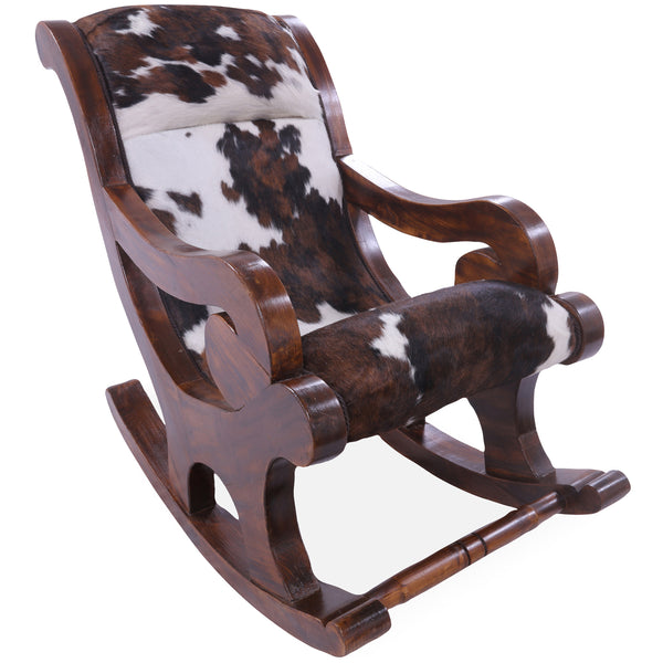 Hair-On Cowhide Wooden Handcrafted Rocking Chair – Golden Nile
