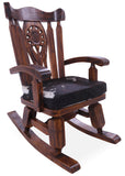 Wooden Rocking Chair Handcarved Back Sunflower Removable Hair-On Cowhide Pillow - Golden Nile