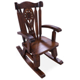 Wooden Rocking Chair Handcarved Back Sunflower Removable Hair-On Cowhide Pillow - Golden Nile