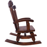 Wooden Rocking Chair Handcarved Back Sunflower Removable Hair-On Cowhide Pillow - Golden Nile
