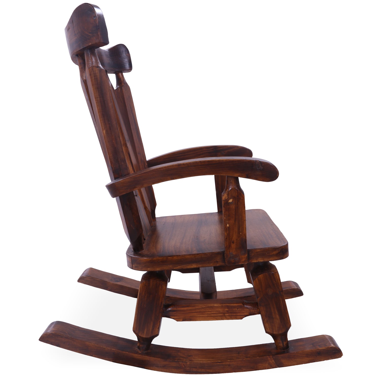 Wooden Rocking Chair Handcarved Back Sunflower Removable Hair-On Cowhide Pillow - Golden Nile