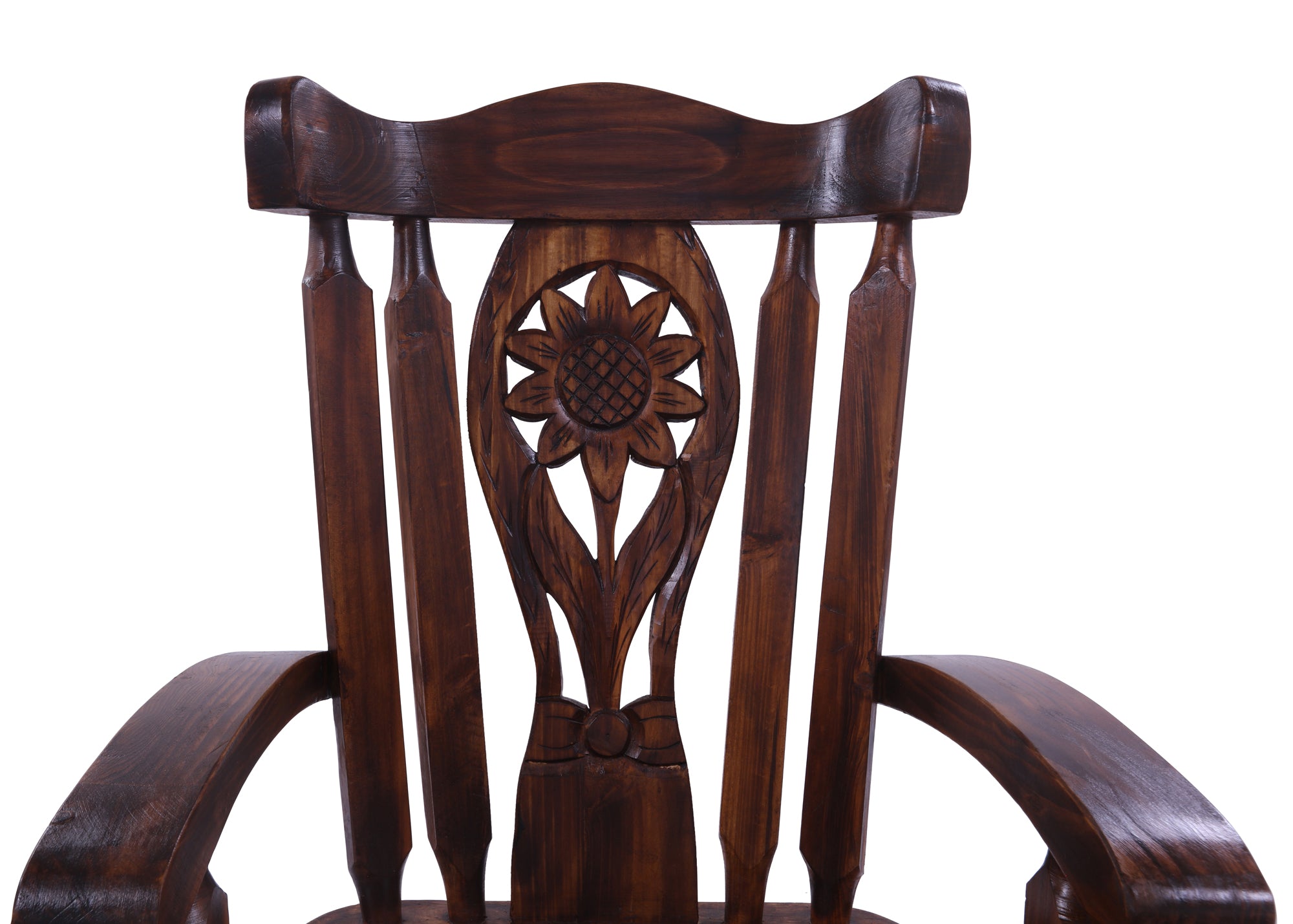 Wooden Rocking Chair Handcarved Back Sunflower Removable Hair-On Cowhide Pillow - Golden Nile
