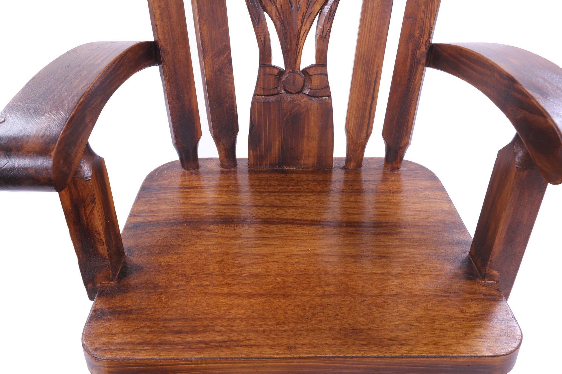 Wooden Rocking Chair Handcarved Back Sunflower Removable Hair-On Cowhide Pillow - Golden Nile