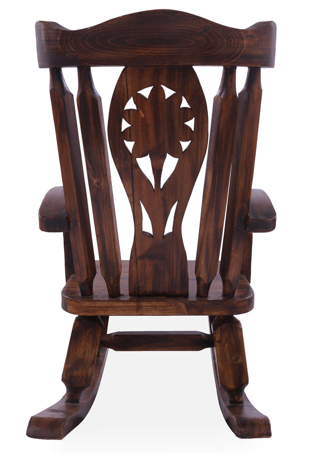 Wooden Rocking Chair Handcarved Back Sunflower Removable Hair-On Cowhide Pillow - Golden Nile