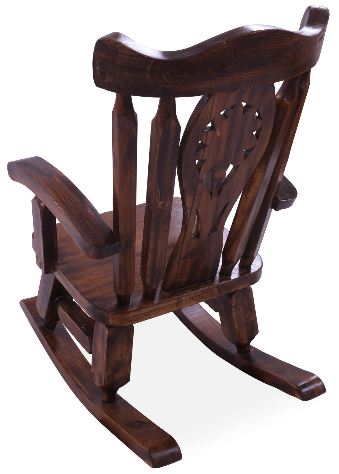 Wooden Rocking Chair Handcarved Back Sunflower Removable Hair-On Cowhide Pillow - Golden Nile