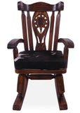 Wooden Rocking Chair Handcarved Back Sunflower Removable Hair-On Cowhide Pillow - Golden Nile