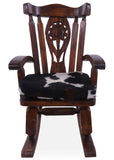 Wooden Rocking Chair Handcarved Back Sunflower Removable Hair-On Cowhide Pillow - Golden Nile