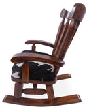 Wooden Rocking Chair Handcarved Back Sunflower Removable Hair-On Cowhide Pillow - Golden Nile