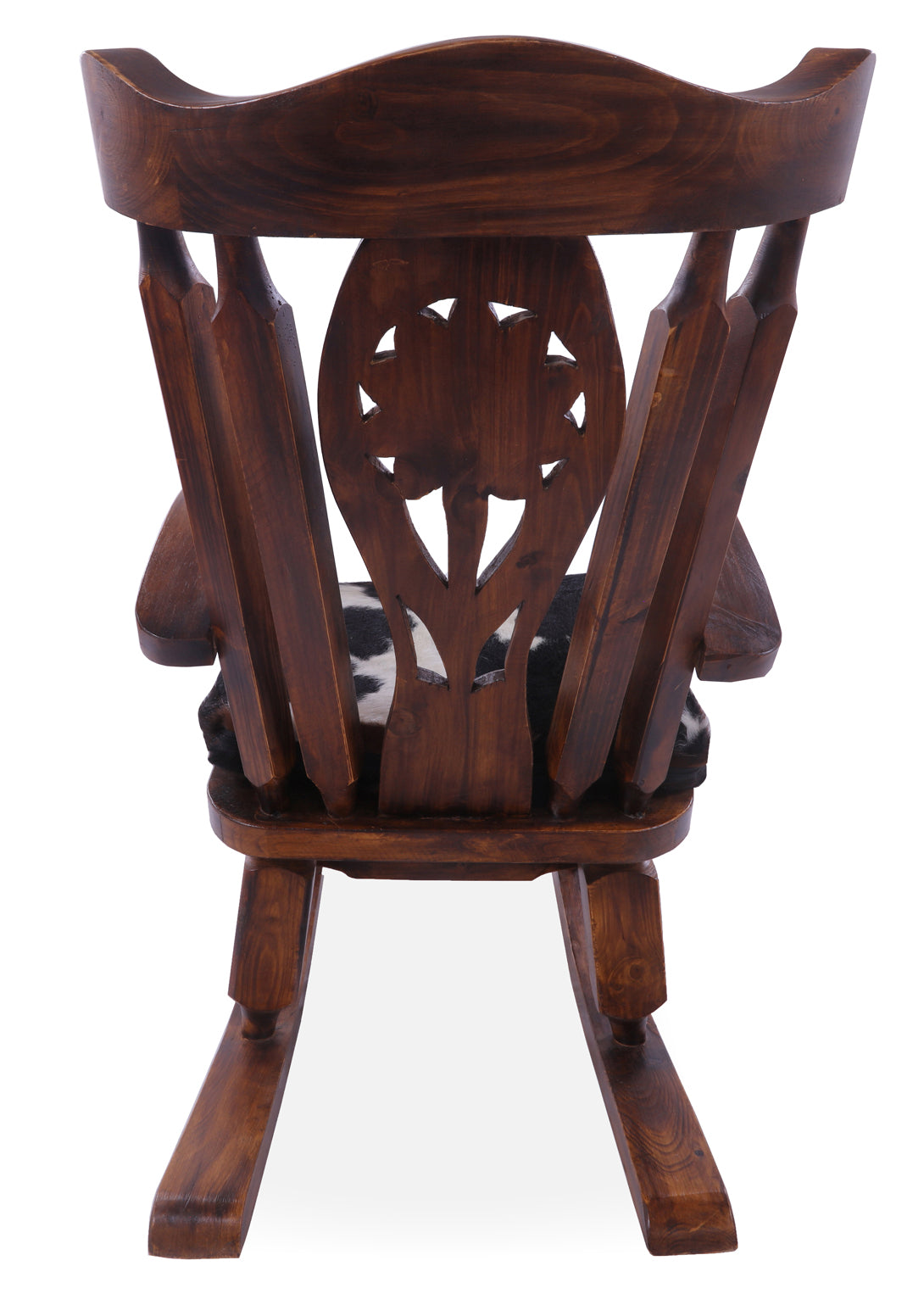 Wooden Rocking Chair Handcarved Back Sunflower Removable Hair-On Cowhide Pillow - Golden Nile