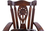 Wooden Rocking Chair Handcarved Back Sunflower Removable Hair-On Cowhide Pillow - Golden Nile