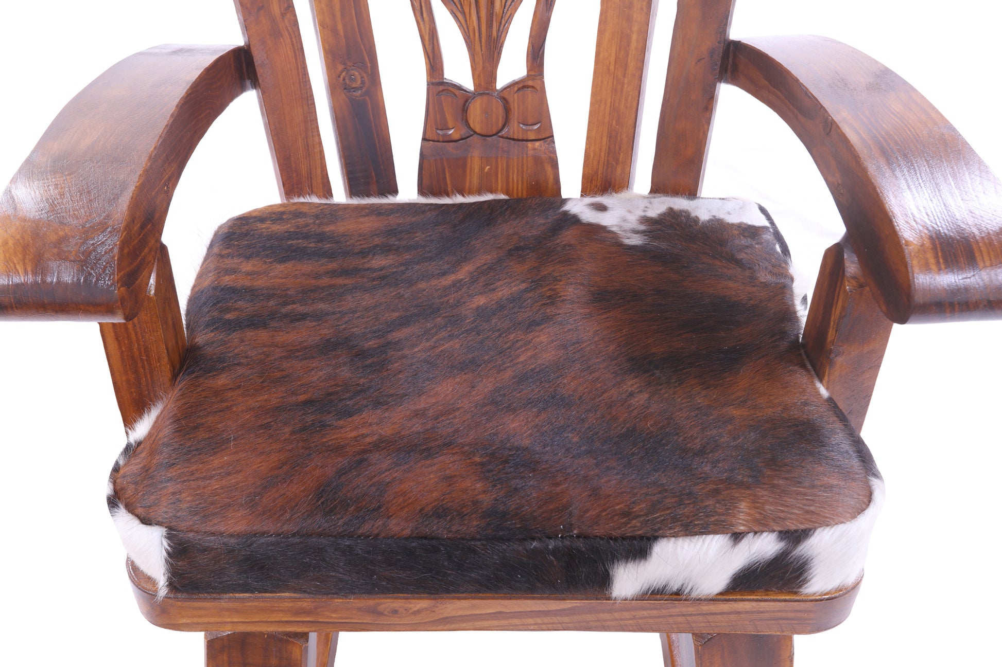 Wooden Rocking Chair Handcarved Back Sunflower Removable Hair-On Cowhide Pillow - Golden Nile