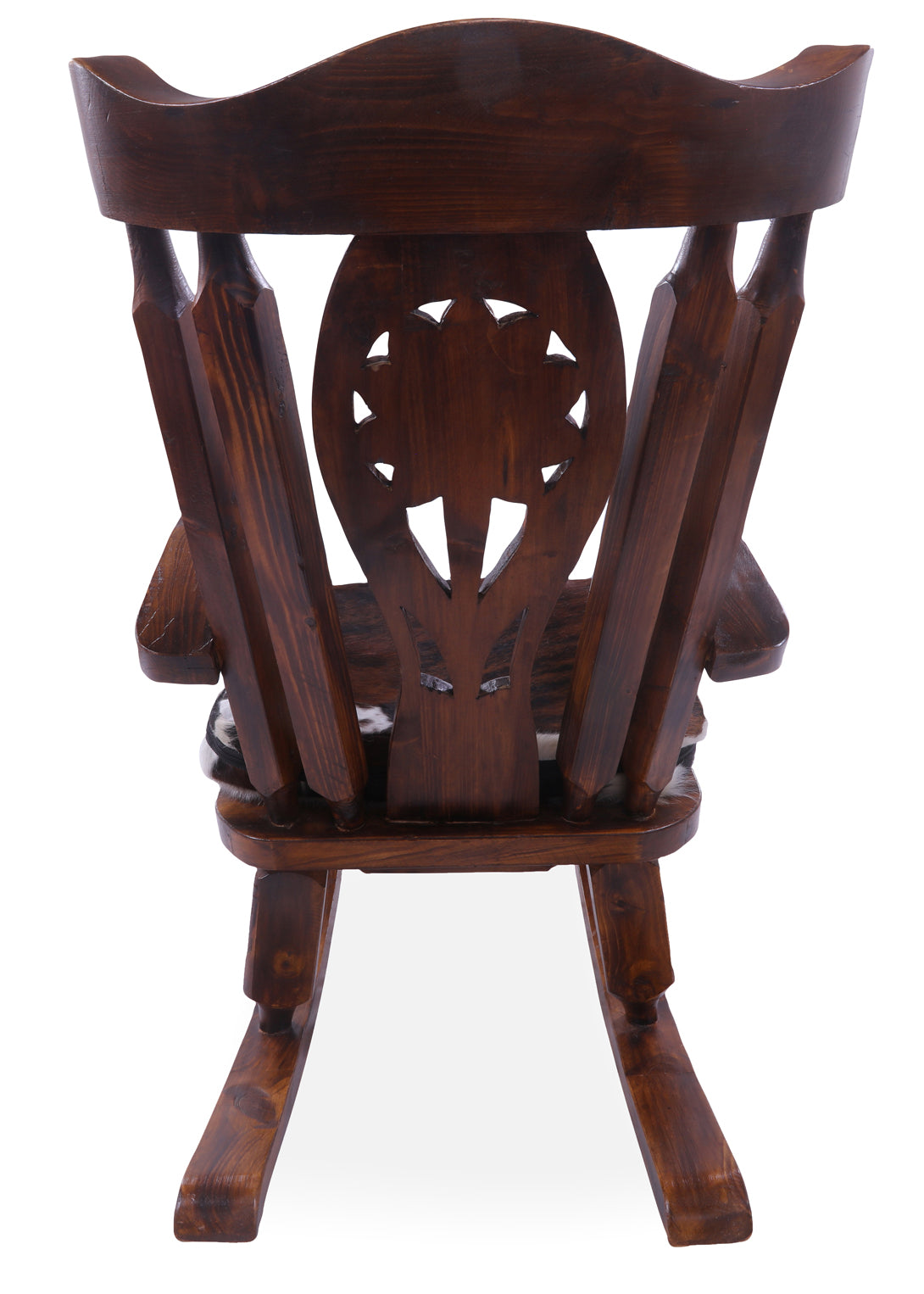 Wooden Rocking Chair Handcarved Back Sunflower Removable Hair-On Cowhide Pillow - Golden Nile