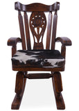 Wooden Rocking Chair Handcarved Back Sunflower Removable Hair-On Cowhide Pillow - Golden Nile
